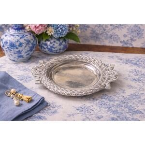 Vintage Pewter Bow Tassel Rope Tray | Nautical Coastal‎ Cottagecore Trinket Dish